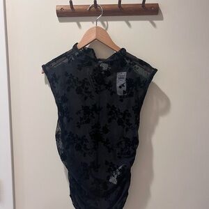 NWT Abercrombie & Fitch Black Floral Paloma Mesh Top